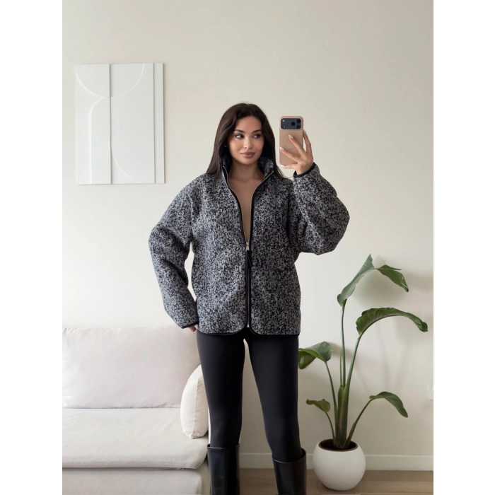 Premium Kırçıllı Oversize Ceket - FÜME