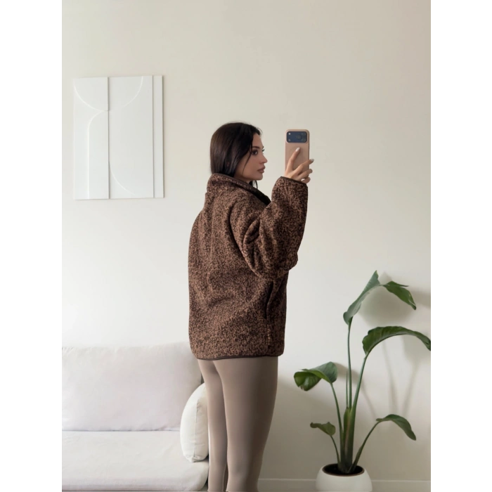 Premium Kırçıllı Oversize Ceket - KAHVE