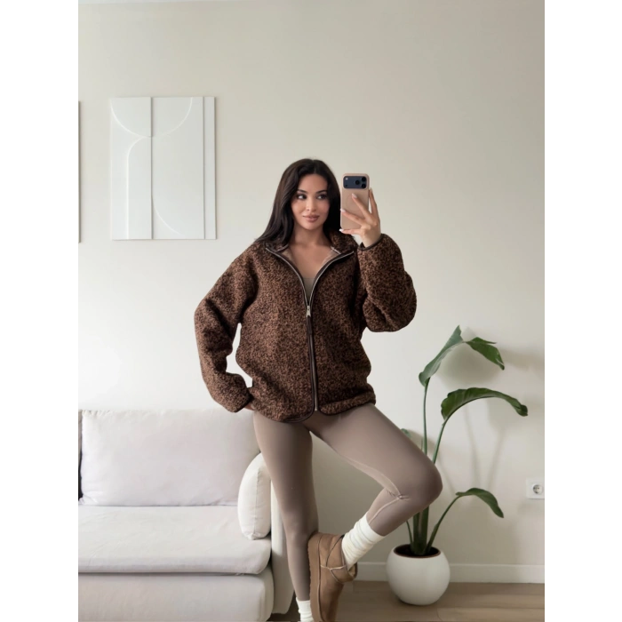 Premium Kırçıllı Oversize Ceket - KAHVE