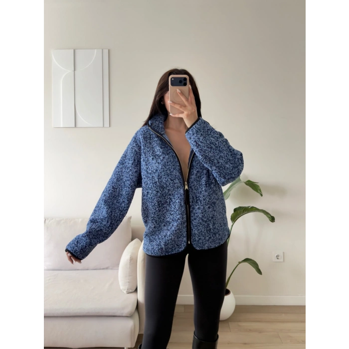 Premium Kırçıllı Oversize Ceket - MAVİ