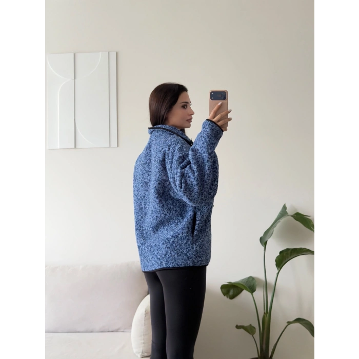Premium Kırçıllı Oversize Ceket - MAVİ