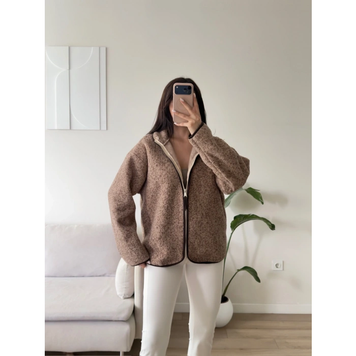 Premium Kırçıllı Oversize Ceket - TABA