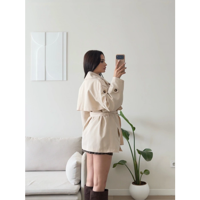 Premium Kuşaklı Trenç - BEJ