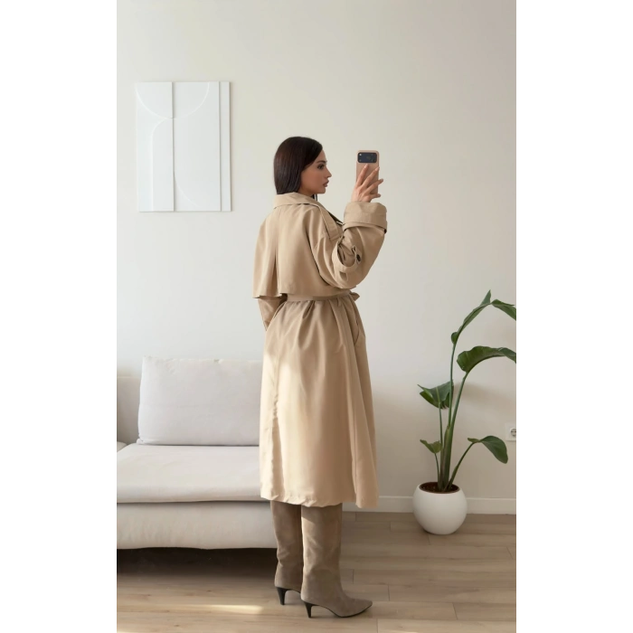 Premium Kuşaklı Trençkot - BEJ