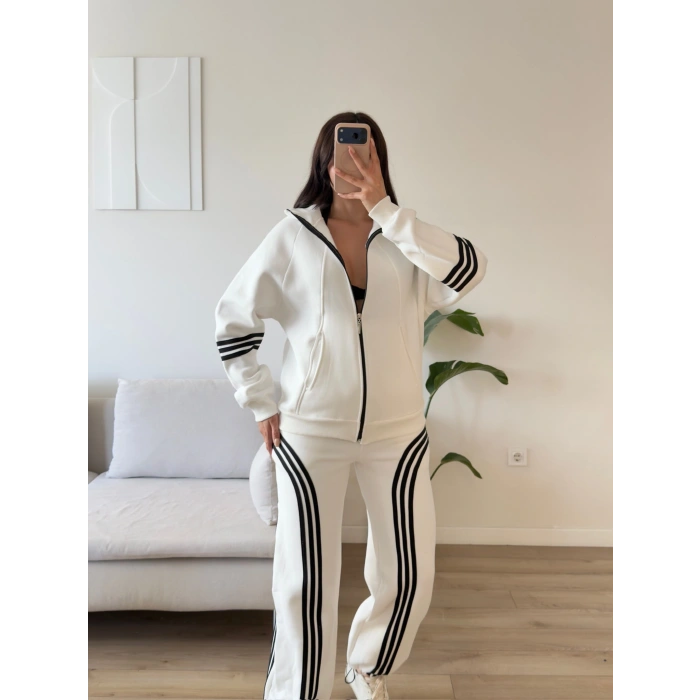 Premium Şerit Detay Eşofman Takımı - BEYAZ