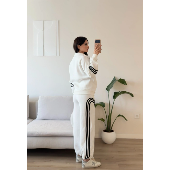 Premium Şerit Detay Eşofman Takımı - BEYAZ