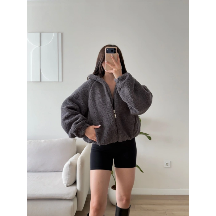 Premium Teddy Oversize Bomber - FÜME