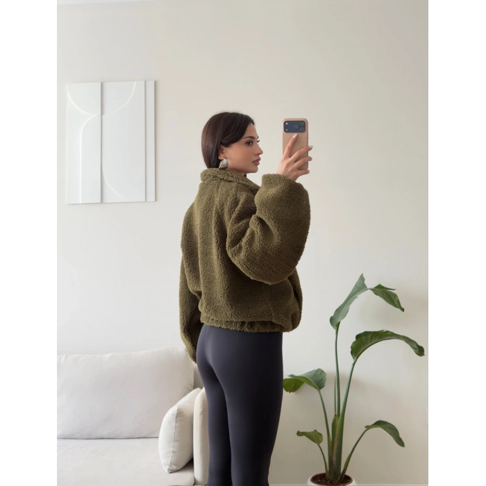 Premium Teddy Oversize Bomber - HAKİ