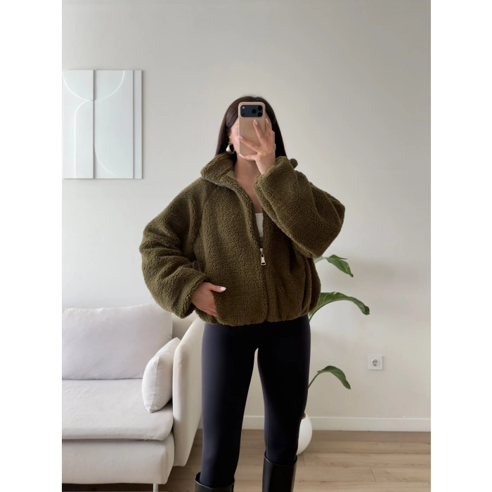 Premium Teddy Oversize Bomber - HAKİ
