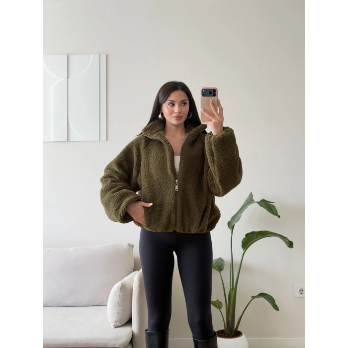 Premium Teddy Oversize Bomber - HAKİ