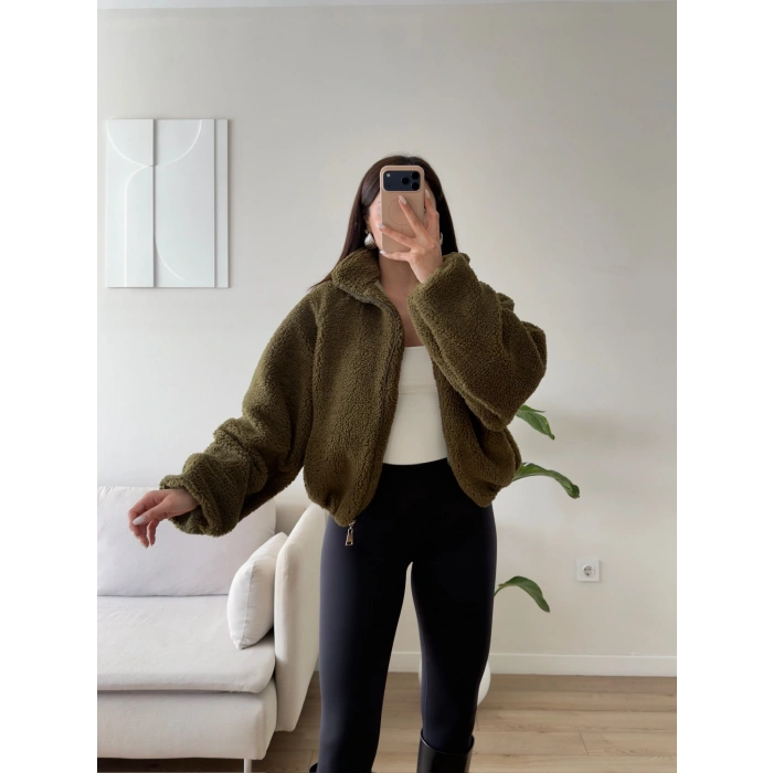 Premium Teddy Oversize Bomber - HAKİ