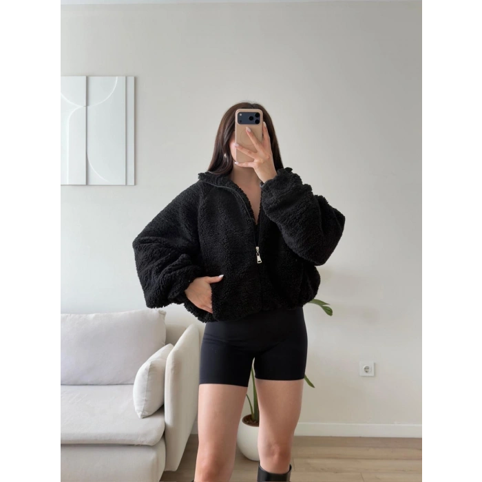Premium Teddy Oversize Bomber - SİYAH