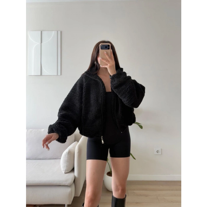 Premium Teddy Oversize Bomber - SİYAH