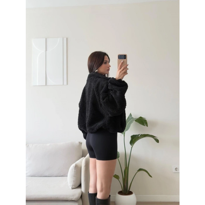 Premium Teddy Oversize Bomber - SİYAH
