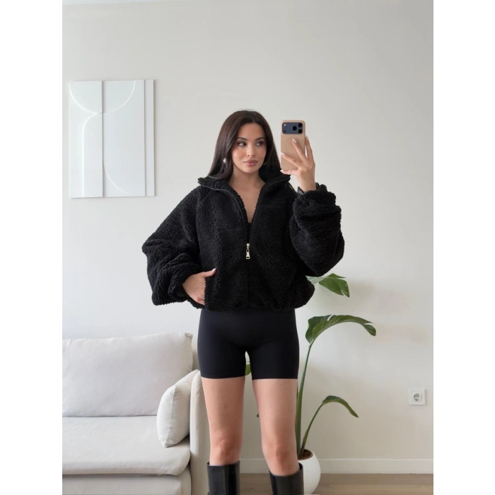 Premium Teddy Oversize Bomber - SİYAH