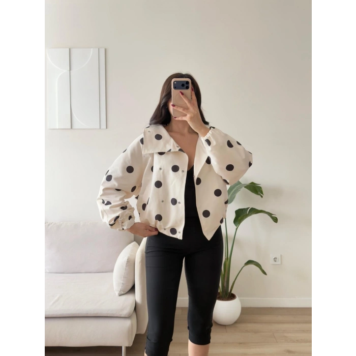 Puantiyeli Kruvaze Oversize Ceket