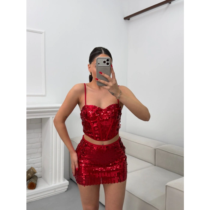 Pul Payetli İkili Takım - KIRMIZI