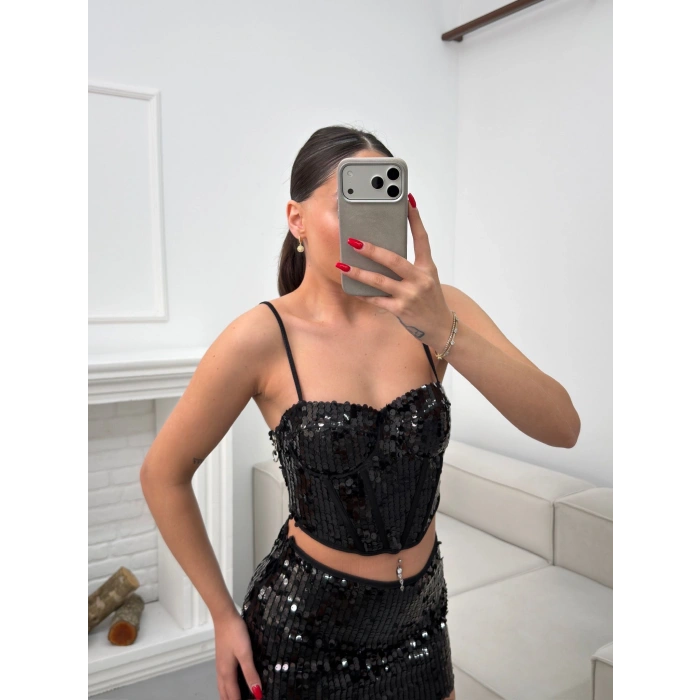 Pul Payetli İkili Takım - SİYAH