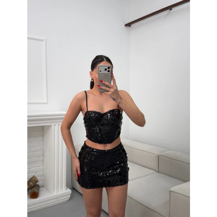 Pul Payetli İkili Takım - SİYAH