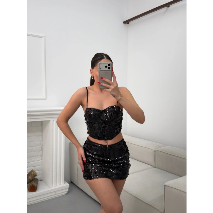 Pul Payetli İkili Takım - SİYAH