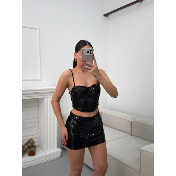 Pul Payetli İkili Takım - SİYAH