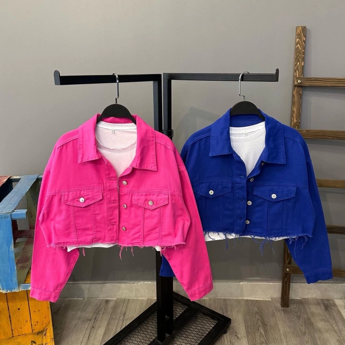 Püsküllü Kot Ceket-PEMBE