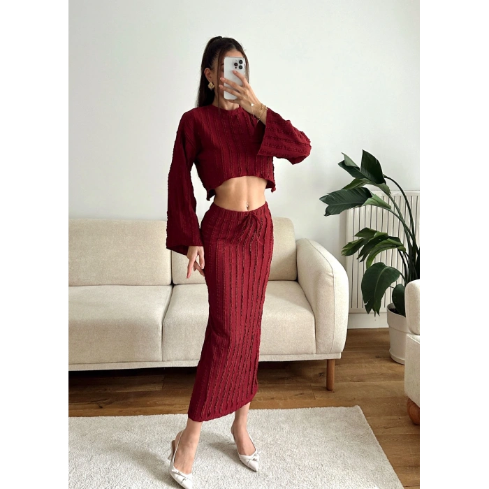 Salaş Crop & Etekli Takım - BORDO