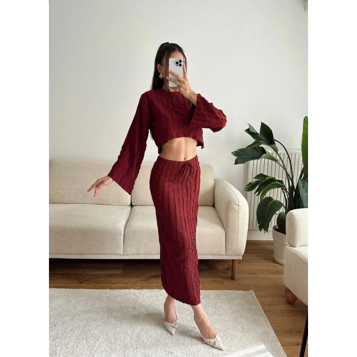 Salaş Crop & Etekli Takım - BORDO