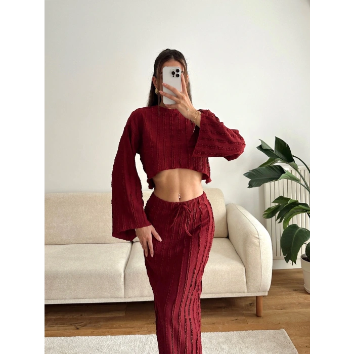 Salaş Crop & Etekli Takım - BORDO