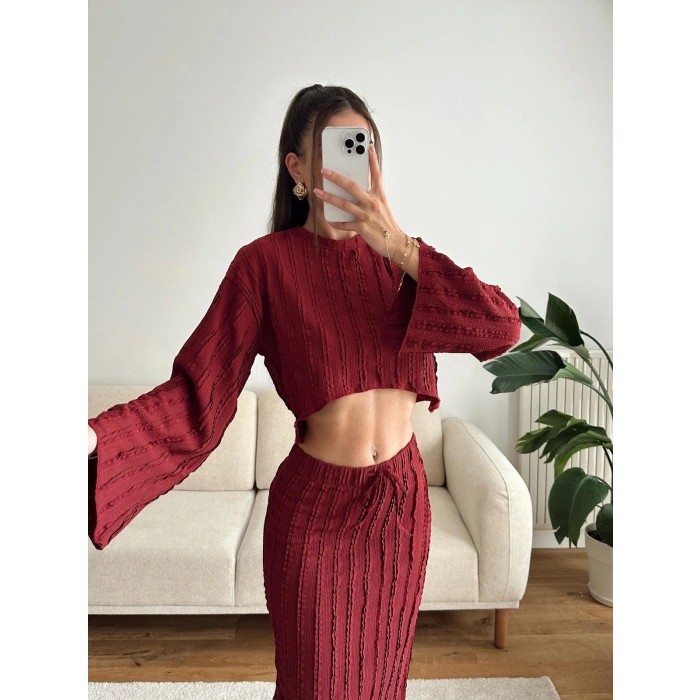 Salaş Crop & Etekli Takım - BORDO