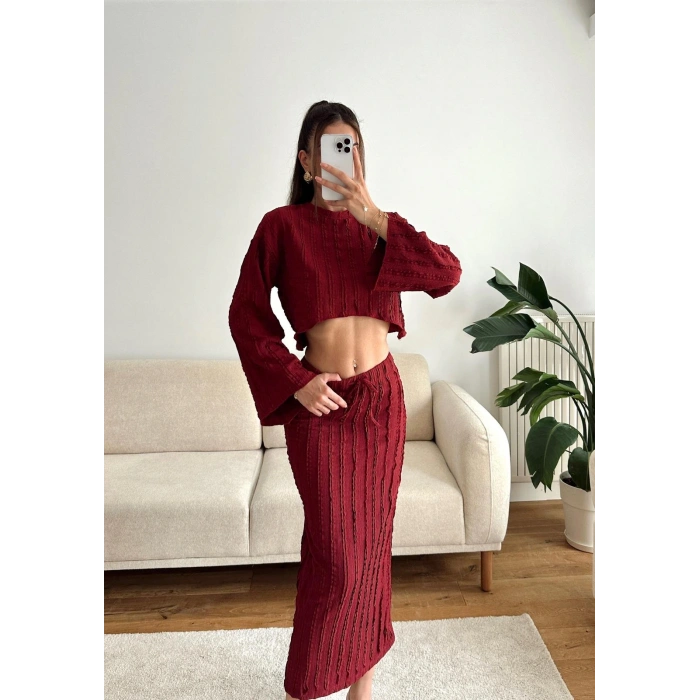 Salaş Crop & Etekli Takım - BORDO