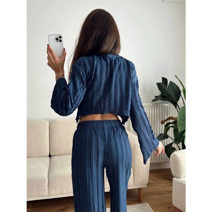 Salaş Crop & Pantolon Takım - LACİVERT