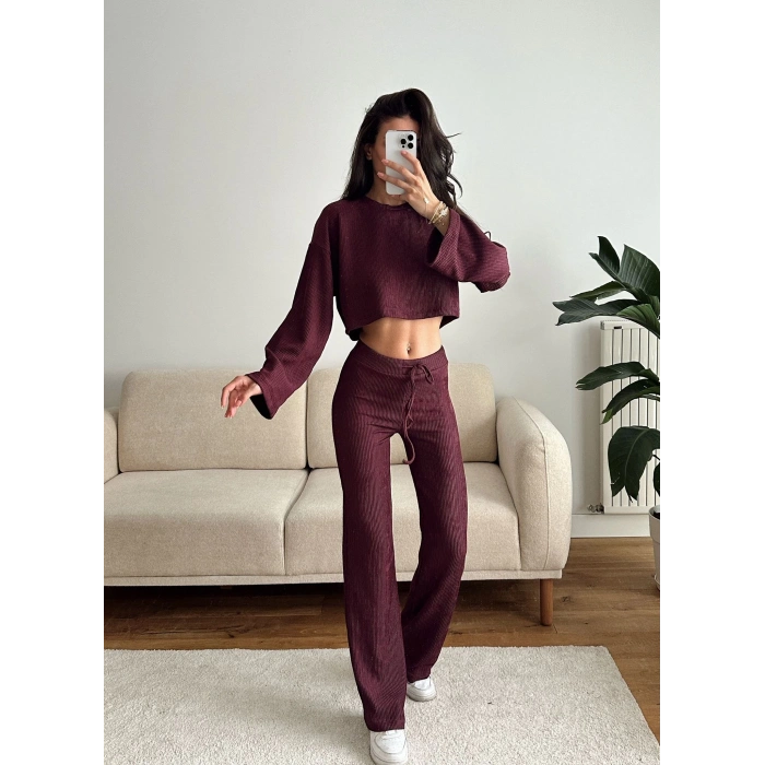 Salaş Crop & Pantolon Takım - MÜRDÜM
