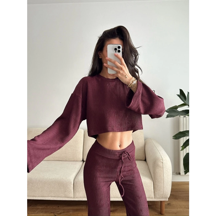 Salaş Crop & Pantolon Takım - MÜRDÜM