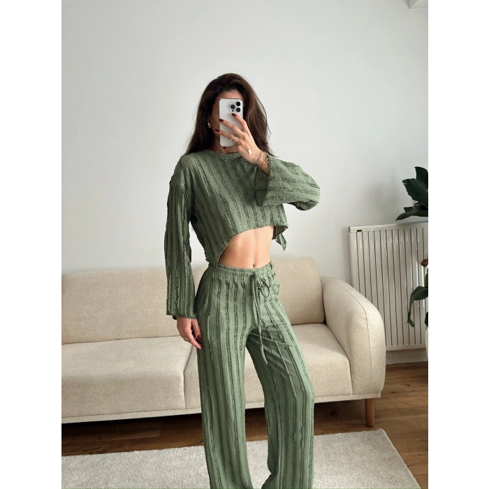 Salaş Crop & Pantolon Takım - YEŞİL