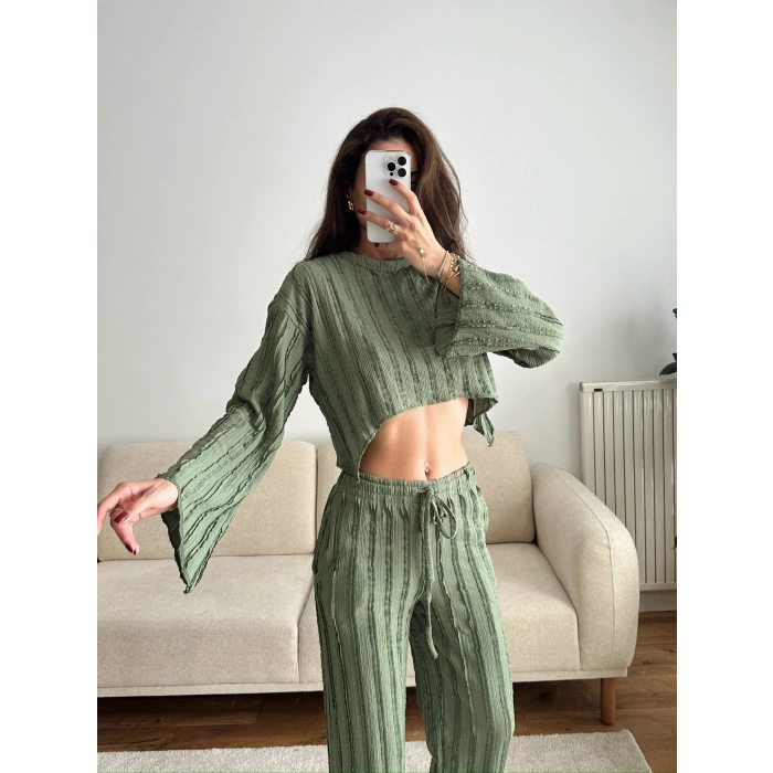 Salaş Crop & Pantolon Takım - YEŞİL