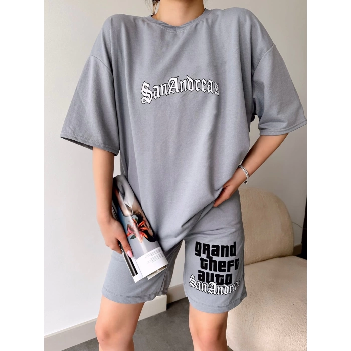 San Andreas Unisex Şortlu Takım-GRİ