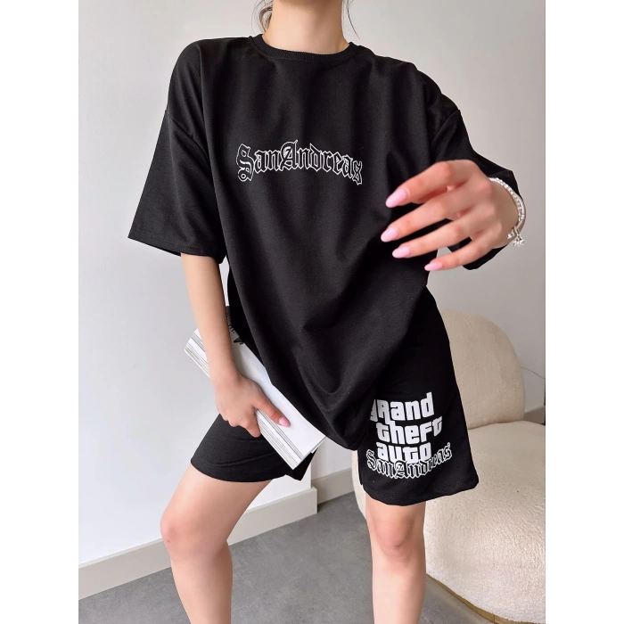 San Andreas Unisex Şortlu Takım-SİYAH