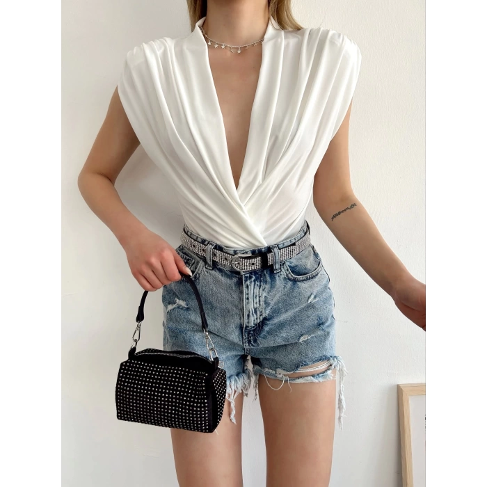 Sandy Kumaş Bodysuit -BEYAZ