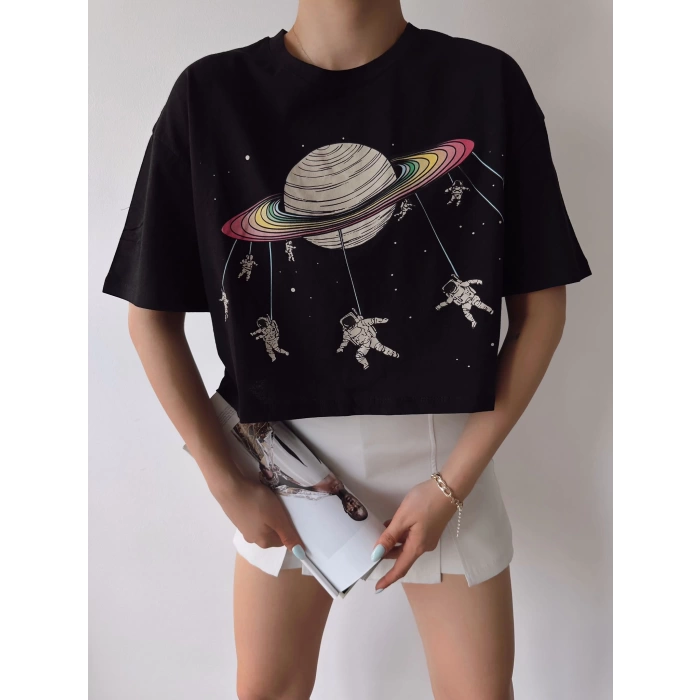 Satürn Baskılı Unisex Oversize T-shirt