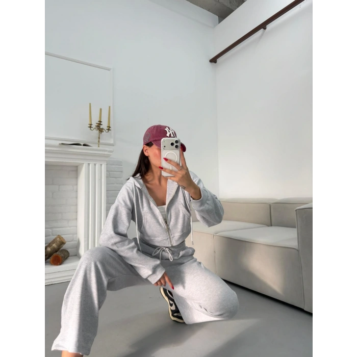 Selanik Crop Hırkalı Takım - GRİ