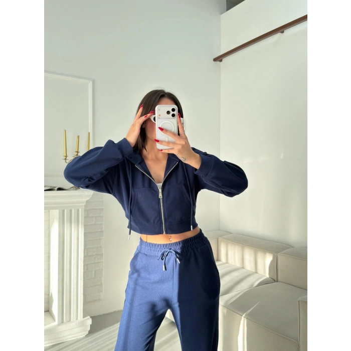 Selanik Crop Hırkalı Takım - LACİVERT