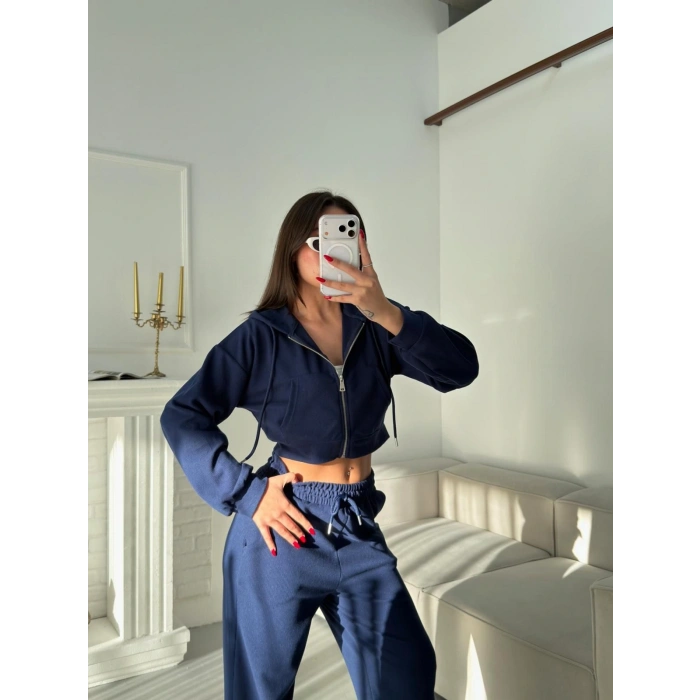 Selanik Crop Hırkalı Takım - LACİVERT