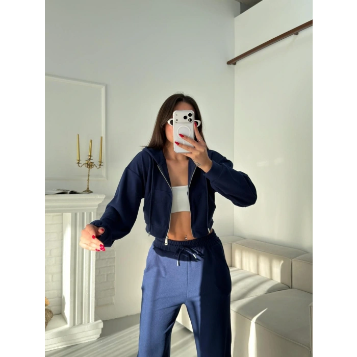 Selanik Crop Hırkalı Takım - LACİVERT