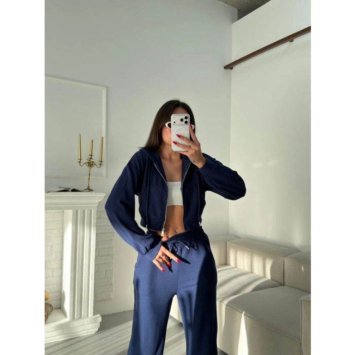 Selanik Crop Hırkalı Takım - LACİVERT