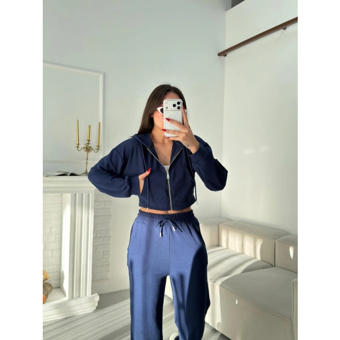 Selanik Crop Hırkalı Takım - LACİVERT