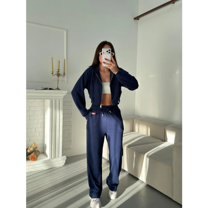 Selanik Crop Hırkalı Takım - LACİVERT