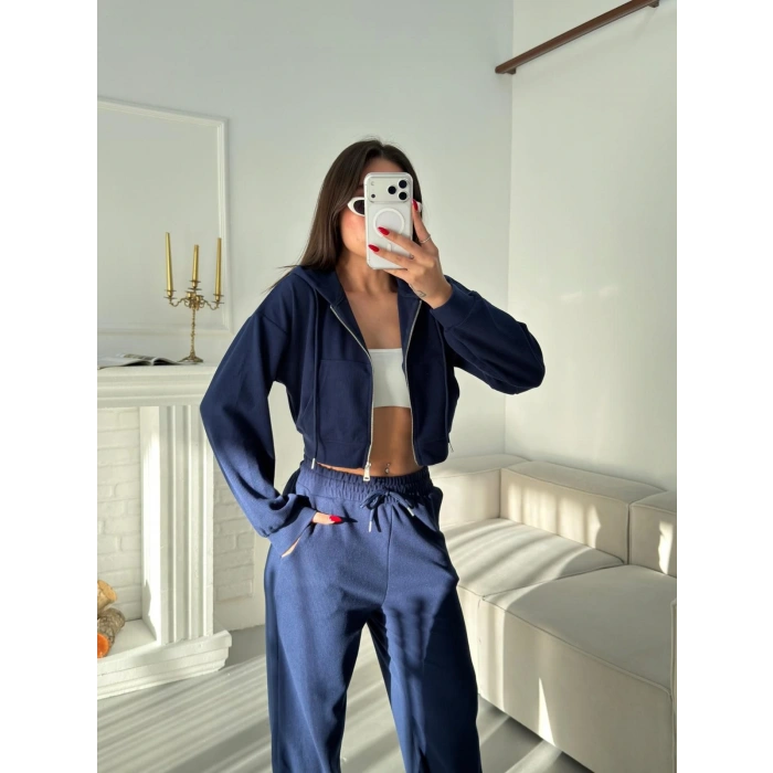 Selanik Crop Hırkalı Takım - LACİVERT