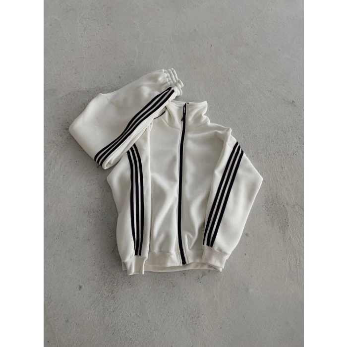Şerit Detay Unisex Eşofman Takımı-BEYAZ