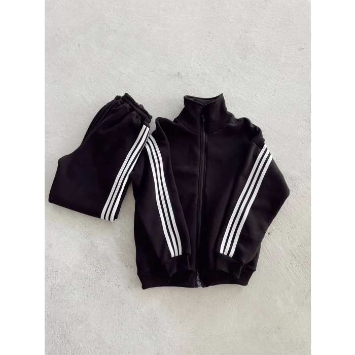 Şerit Detay Unisex Eşofman Takımı-SİYAH